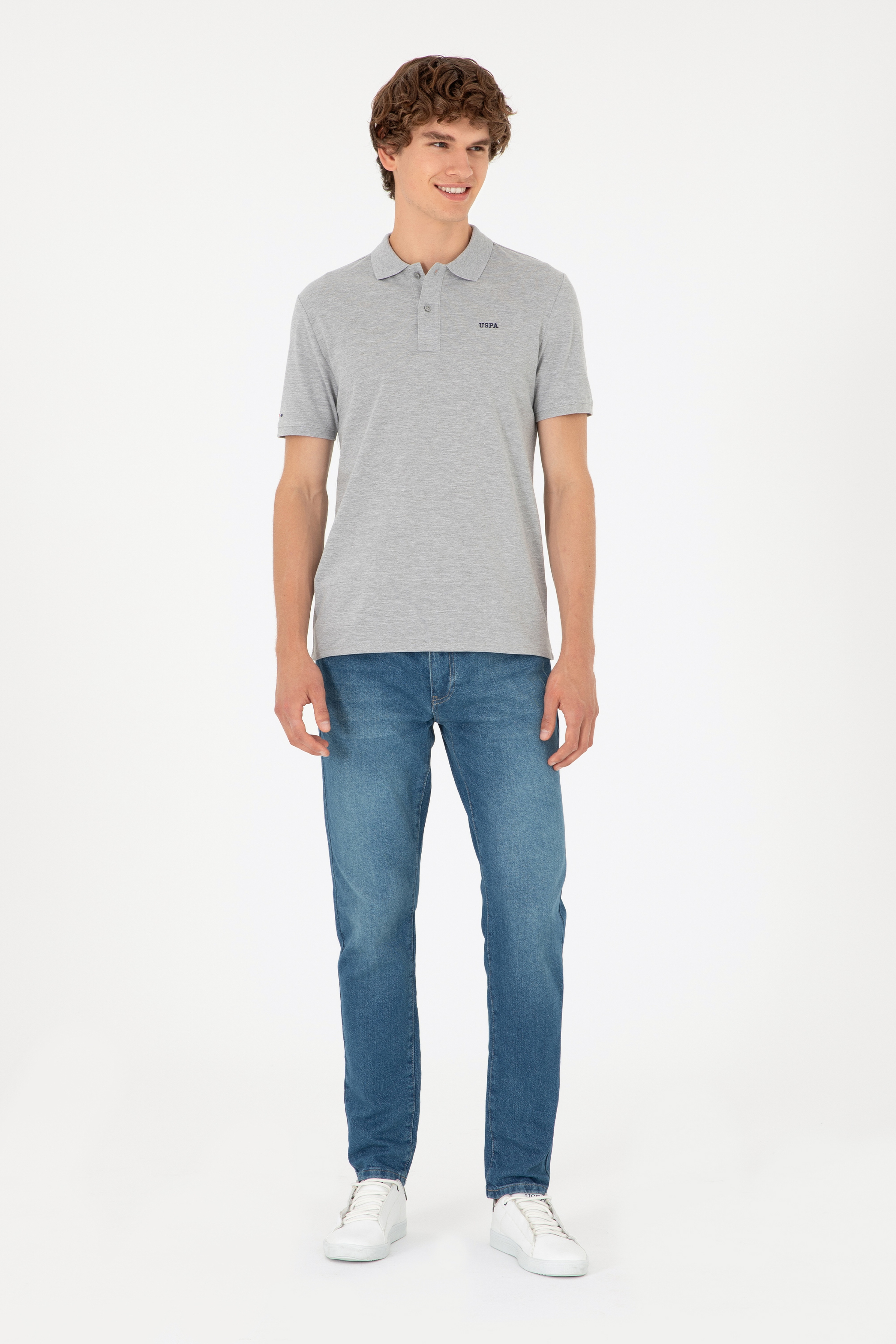Erkek Regular Fit Polo Yaka Gri Melanj Basic Tişört - Image 4