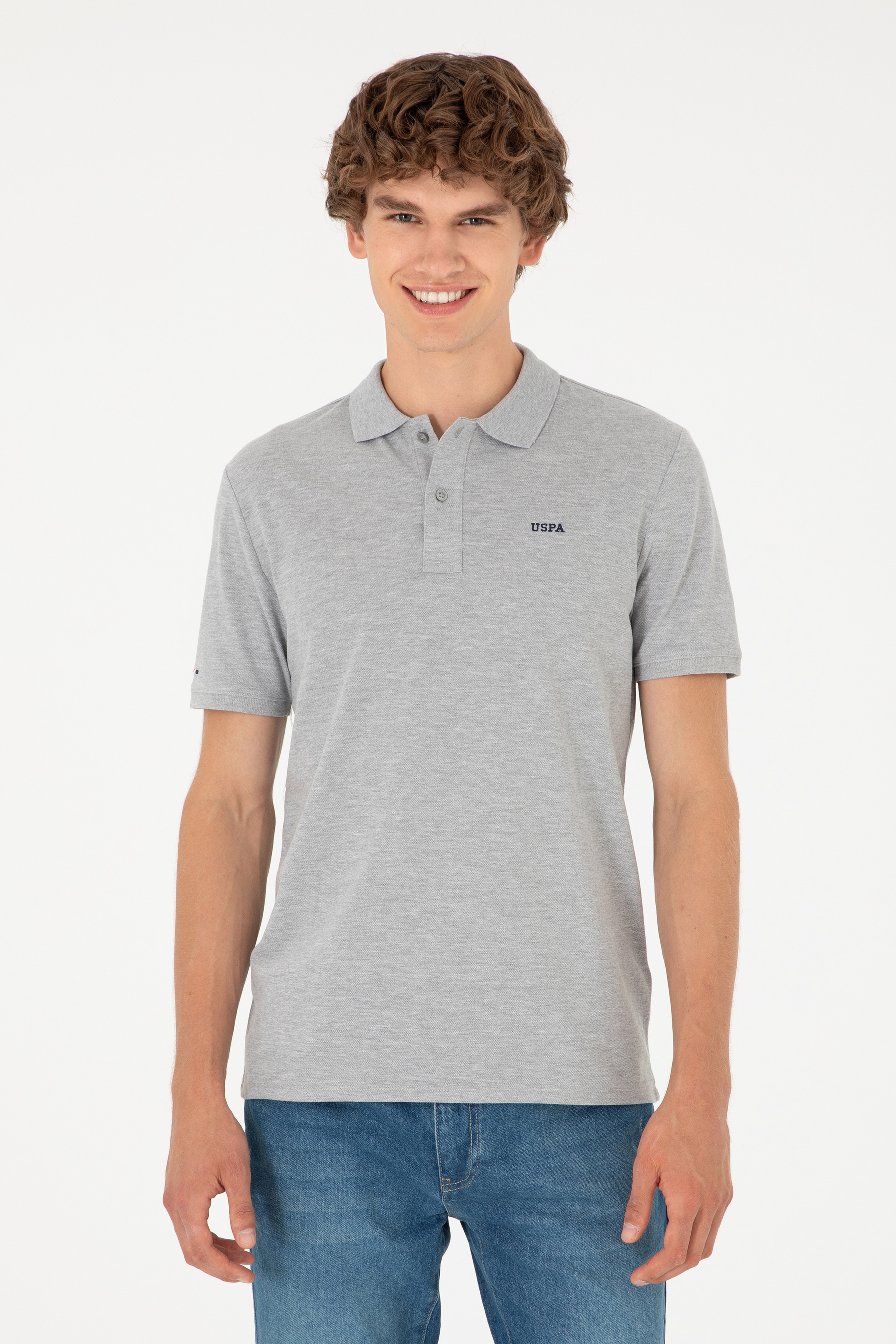 Erkek Regular Fit Polo Yaka Gri Melanj Basic Tişört - Image 1