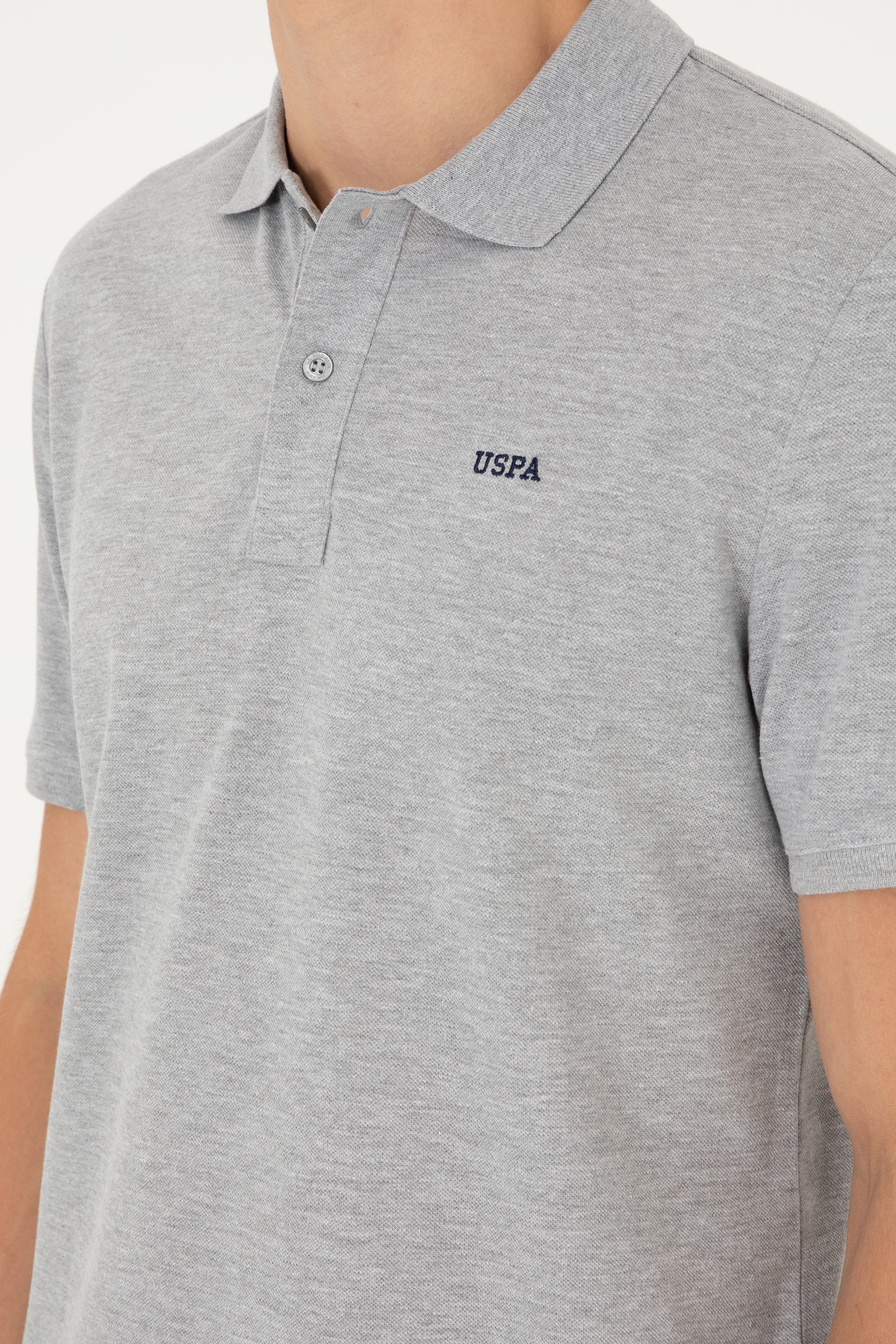 Erkek Regular Fit Polo Yaka Gri Melanj Basic Tişört - Image 7