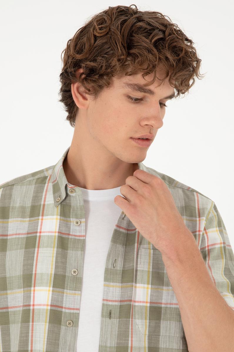 Erkek Haki Kısa Kollu Gömlek