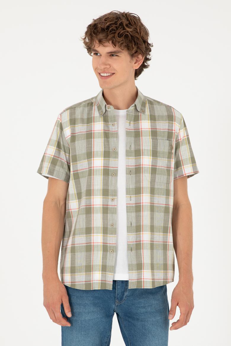 Erkek Haki Kısa Kollu Gömlek