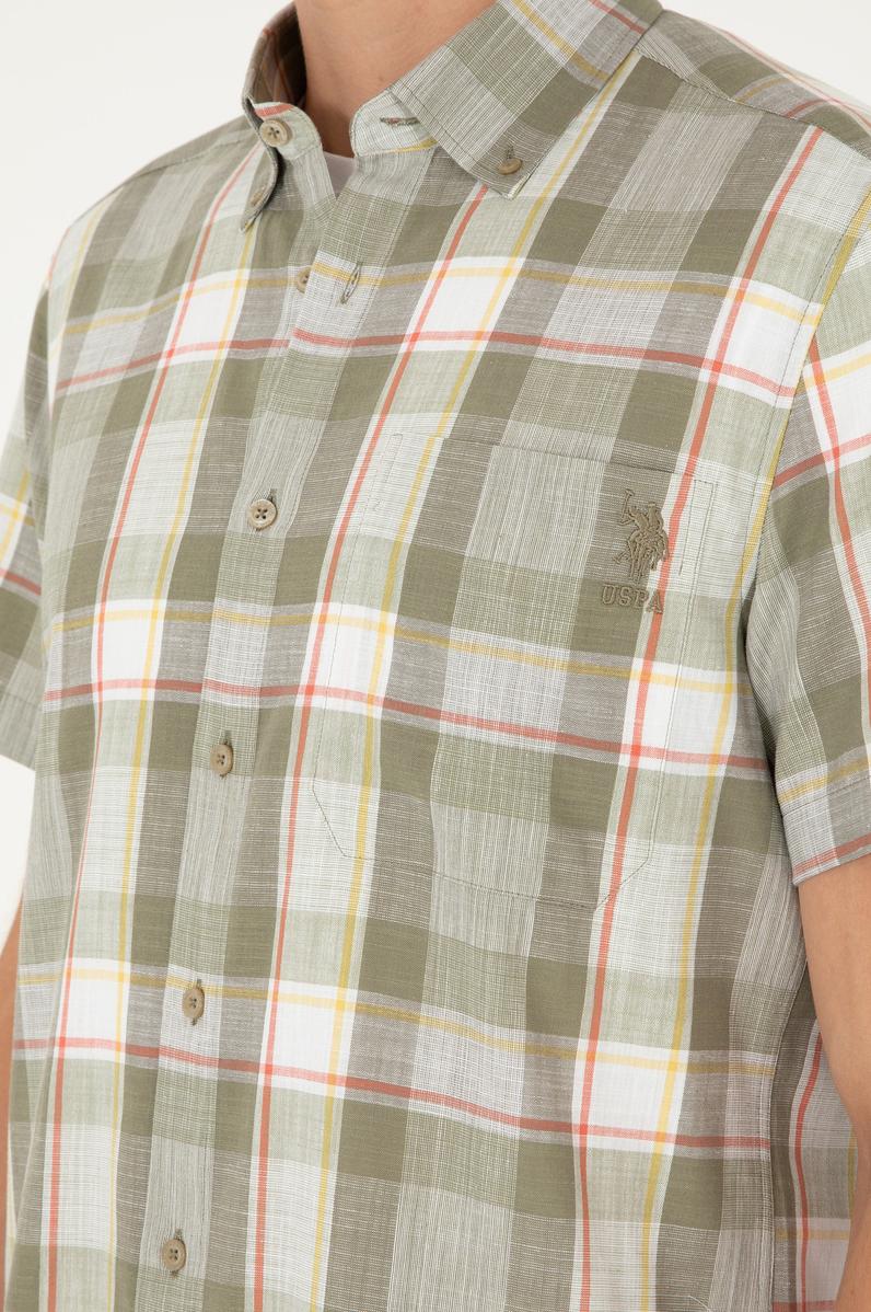 Erkek Haki Kısa Kollu Gömlek