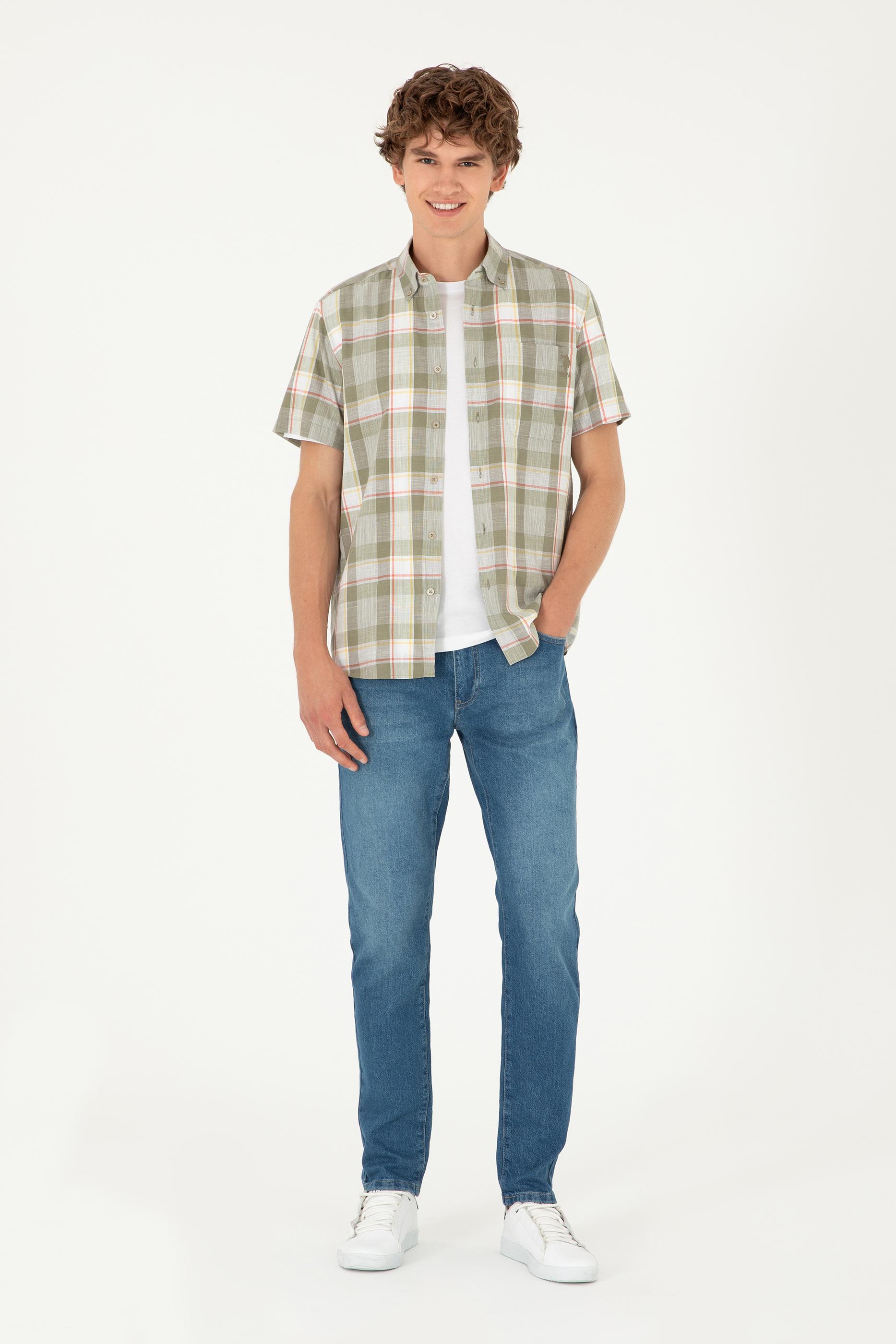 Erkek Haki Kısa Kollu Gömlek