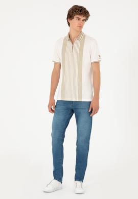 Erkek Oversize Fit Bisiklet Yaka Ekru Tişört - 50281926011