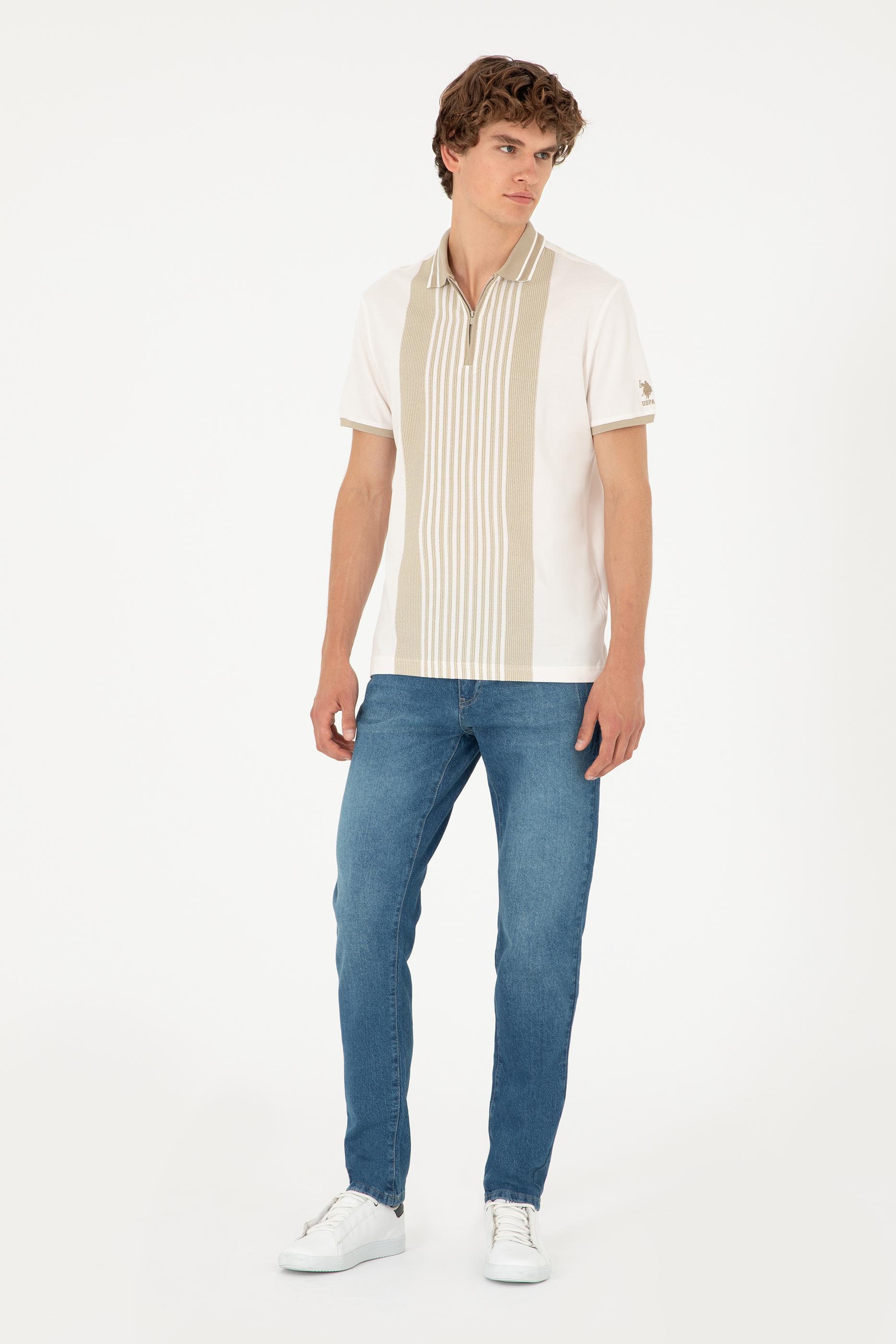 Erkek Oversize Fit Bisiklet Yaka Ekru Tişört