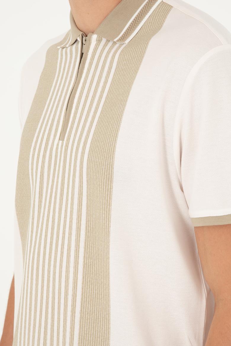 Erkek Oversize Fit Bisiklet Yaka Ekru Tişört - 50281926011