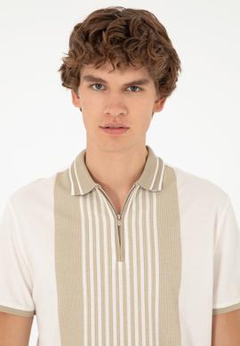 Erkek Oversize Fit Bisiklet Yaka Ekru Tişört - 50281926011