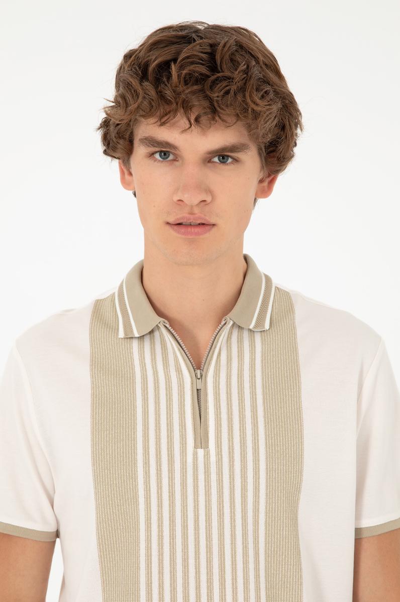 Erkek Oversize Fit Bisiklet Yaka Ekru Tişört