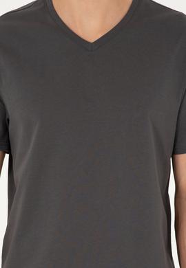 Erkek Regular Fit V Yaka Antrasit Basic Tişört - 50284632158