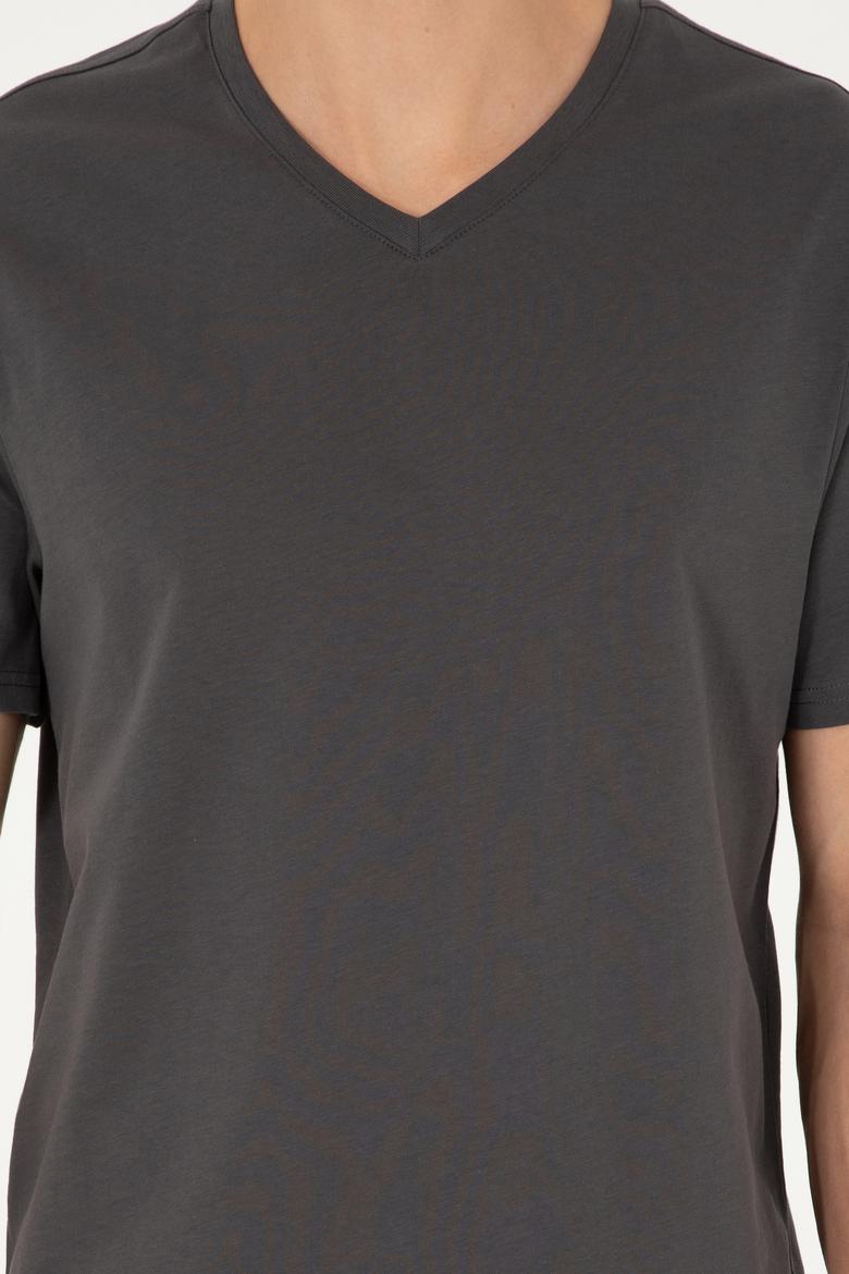 Erkek Regular Fit V Yaka Antrasit Basic Tişört - 50284632158