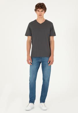 Erkek Regular Fit V Yaka Antrasit Basic Tişört - 50284632158