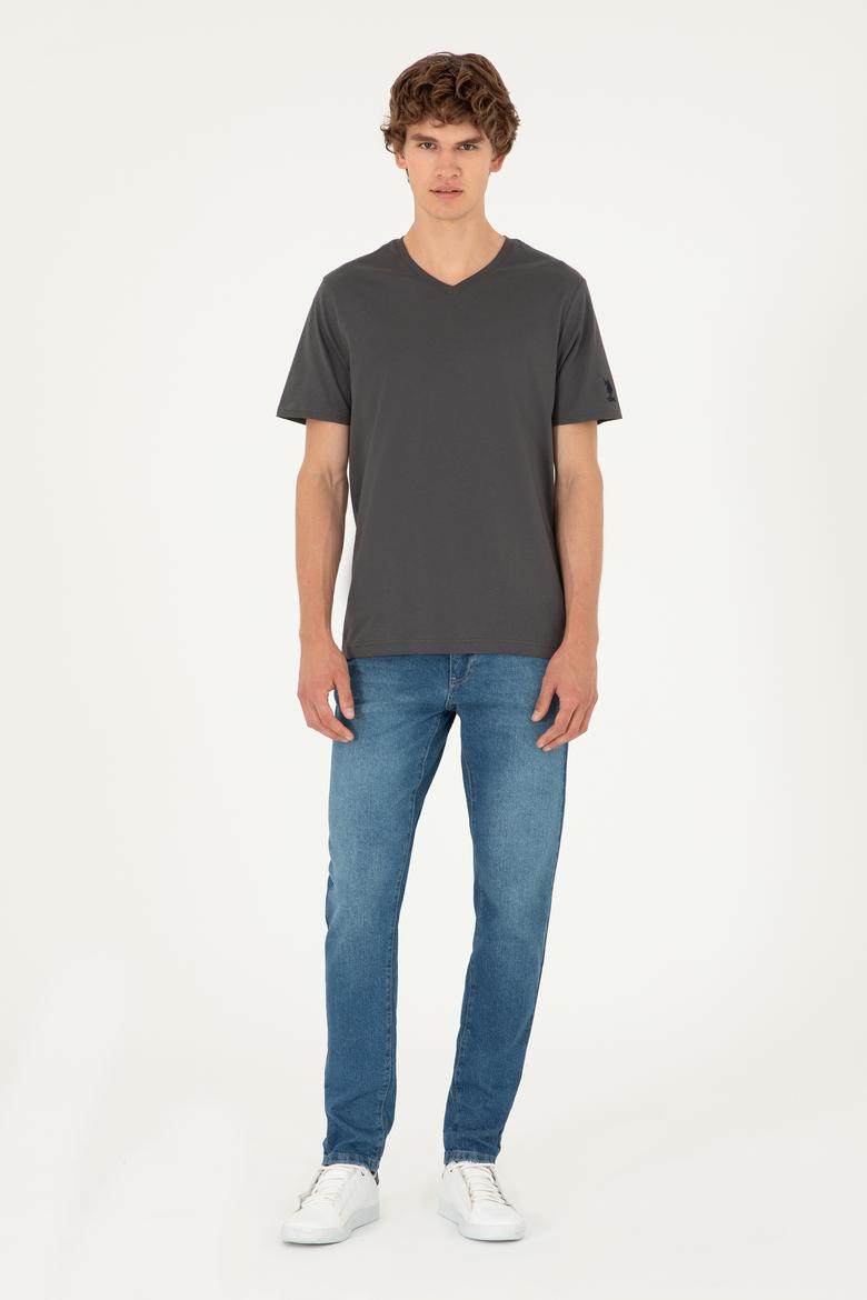 Erkek Regular Fit V Yaka Antrasit Basic Tişört - 50284632158