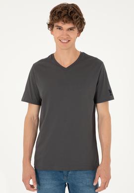 Erkek Regular Fit V Yaka Antrasit Basic Tişört - 50284632158