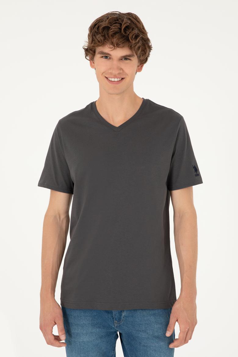 Erkek Regular Fit V Yaka Antrasit Basic Tişört - 50284632158