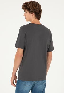 Erkek Regular Fit V Yaka Antrasit Basic Tişört - 50284632158