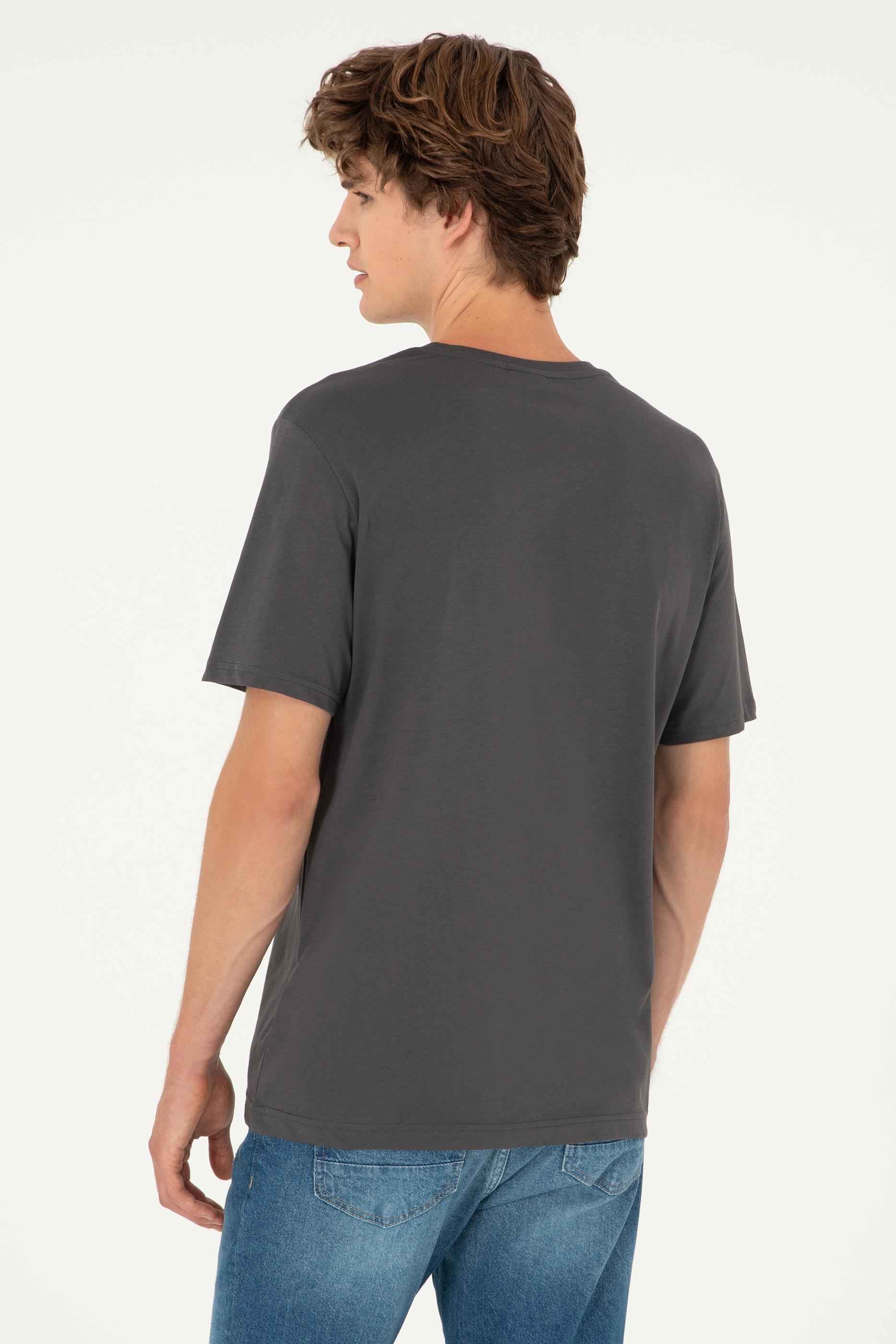 Erkek Regular Fit V Yaka Antrasit Basic Tişört