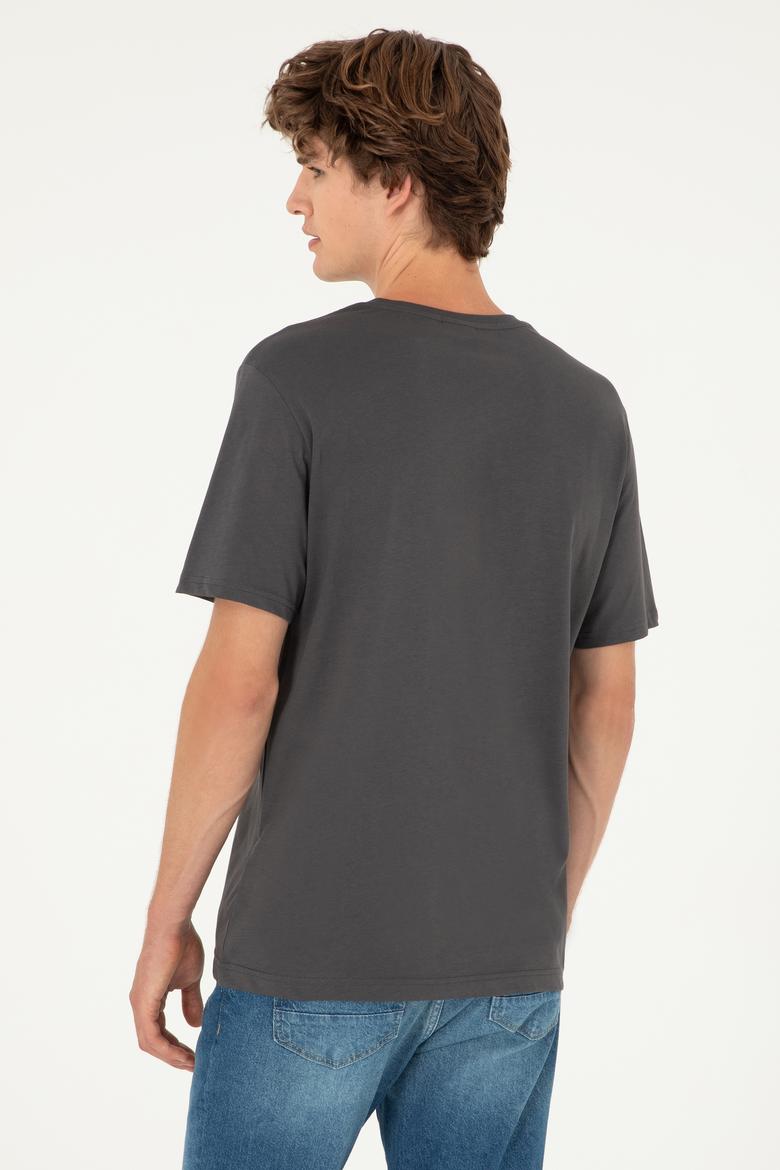 Erkek Regular Fit V Yaka Antrasit Basic Tişört - 50284632158