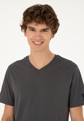Erkek Regular Fit V Yaka Antrasit Basic Tişört - 50284632158