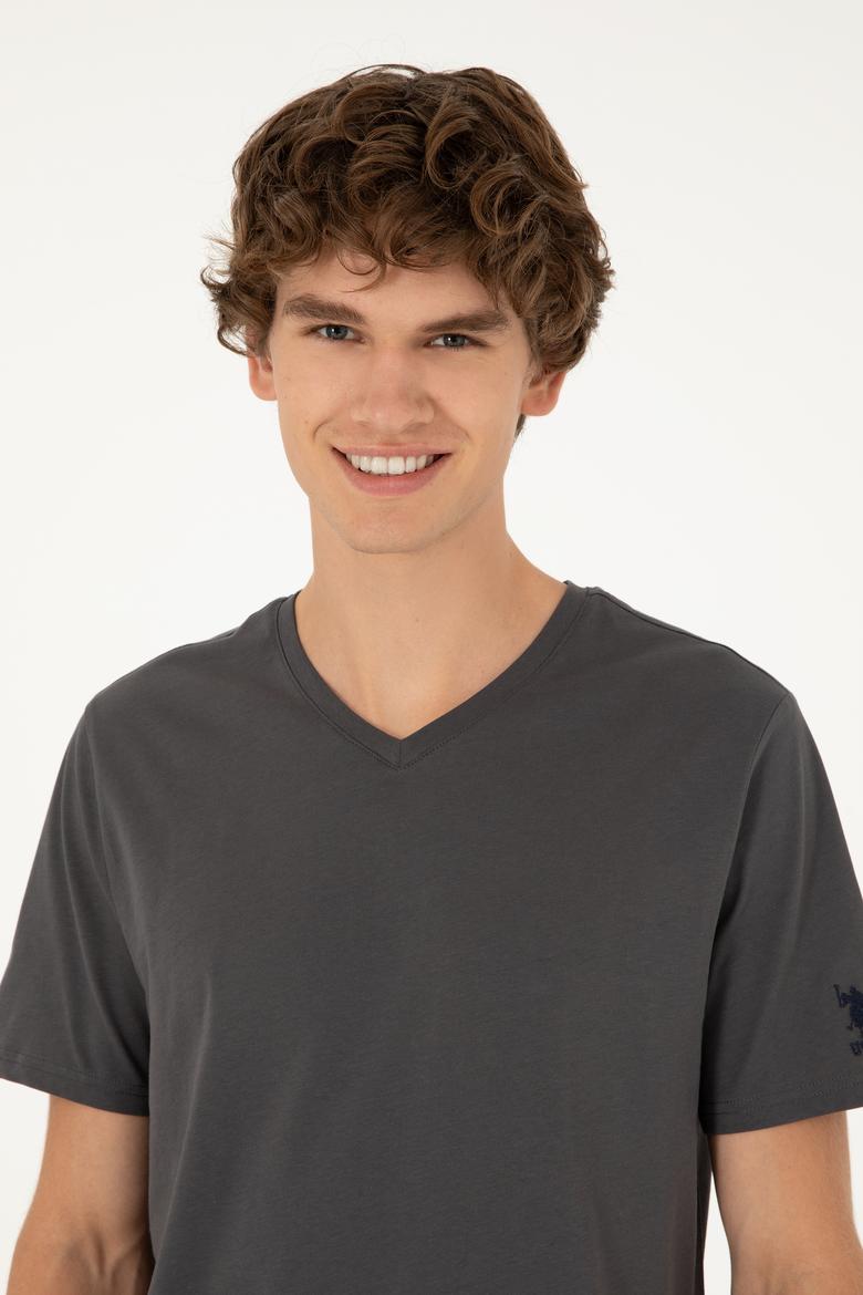 Erkek Regular Fit V Yaka Antrasit Basic Tişört - 50284632158
