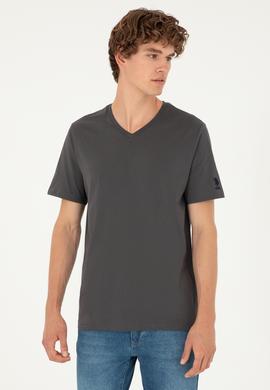 Erkek Regular Fit V Yaka Antrasit Basic Tişört - 50284632158