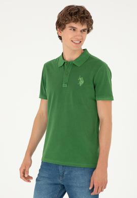 Erkek Slim Fit Polo Yaka Yeşil Basic Tişört - 50279591041