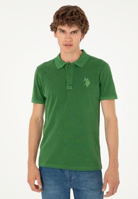 Erkek Slim Fit Polo Yaka Yeşil Basic Tişört - 50279591041