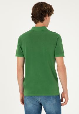 Erkek Slim Fit Polo Yaka Yeşil Basic Tişört - 50279591041