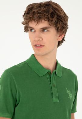 Erkek Slim Fit Polo Yaka Yeşil Basic Tişört - 50279591041