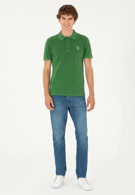 Erkek Slim Fit Polo Yaka Yeşil Basic Tişört - 50279591041