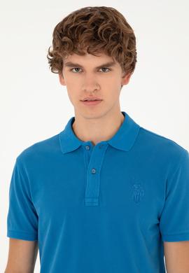 Erkek Slim Fit Polo Yaka Saks Basic Tişört - 50294207036