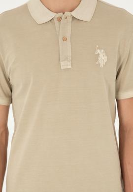 Erkek Slim Fit Polo Yaka Açık Haki Basic Tişört - 50294207067