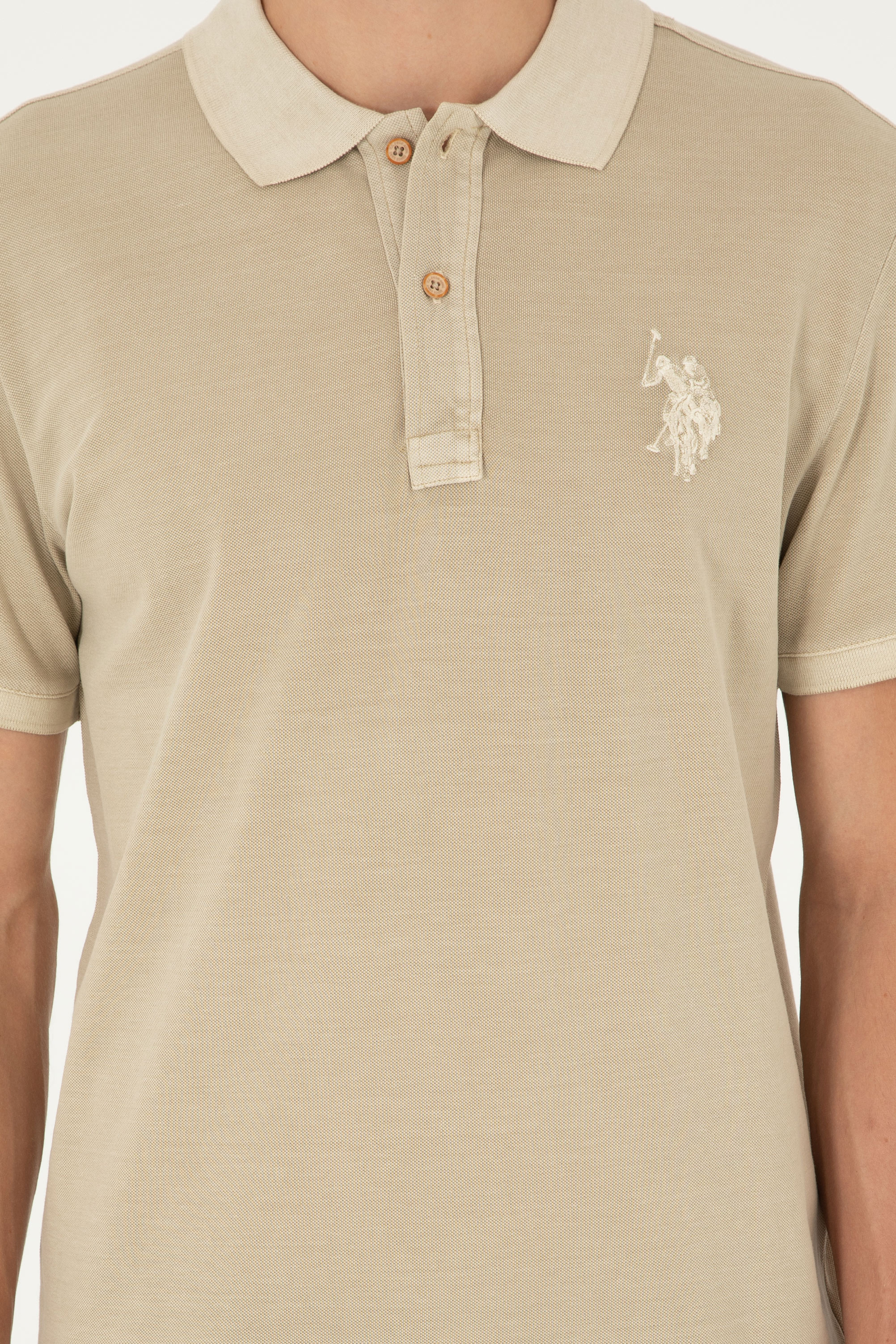 Erkek Slim Fit Polo Yaka Açık Haki Basic Tişört - Image 6