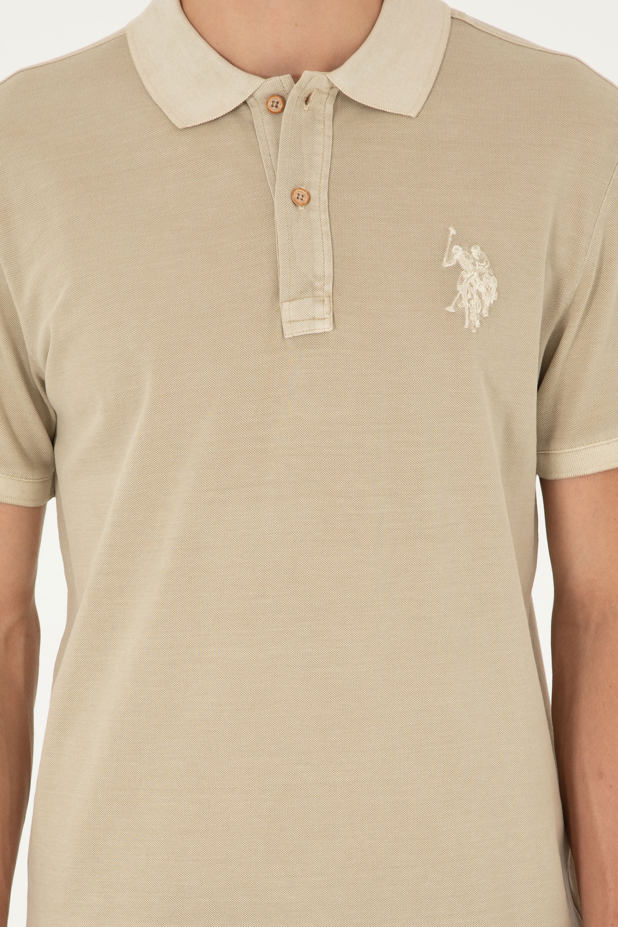 Erkek Slim Fit Polo Yaka Açık Haki Basic Tişört