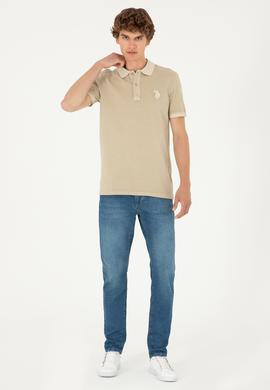 Erkek Slim Fit Polo Yaka Açık Haki Basic Tişört - 50294207067