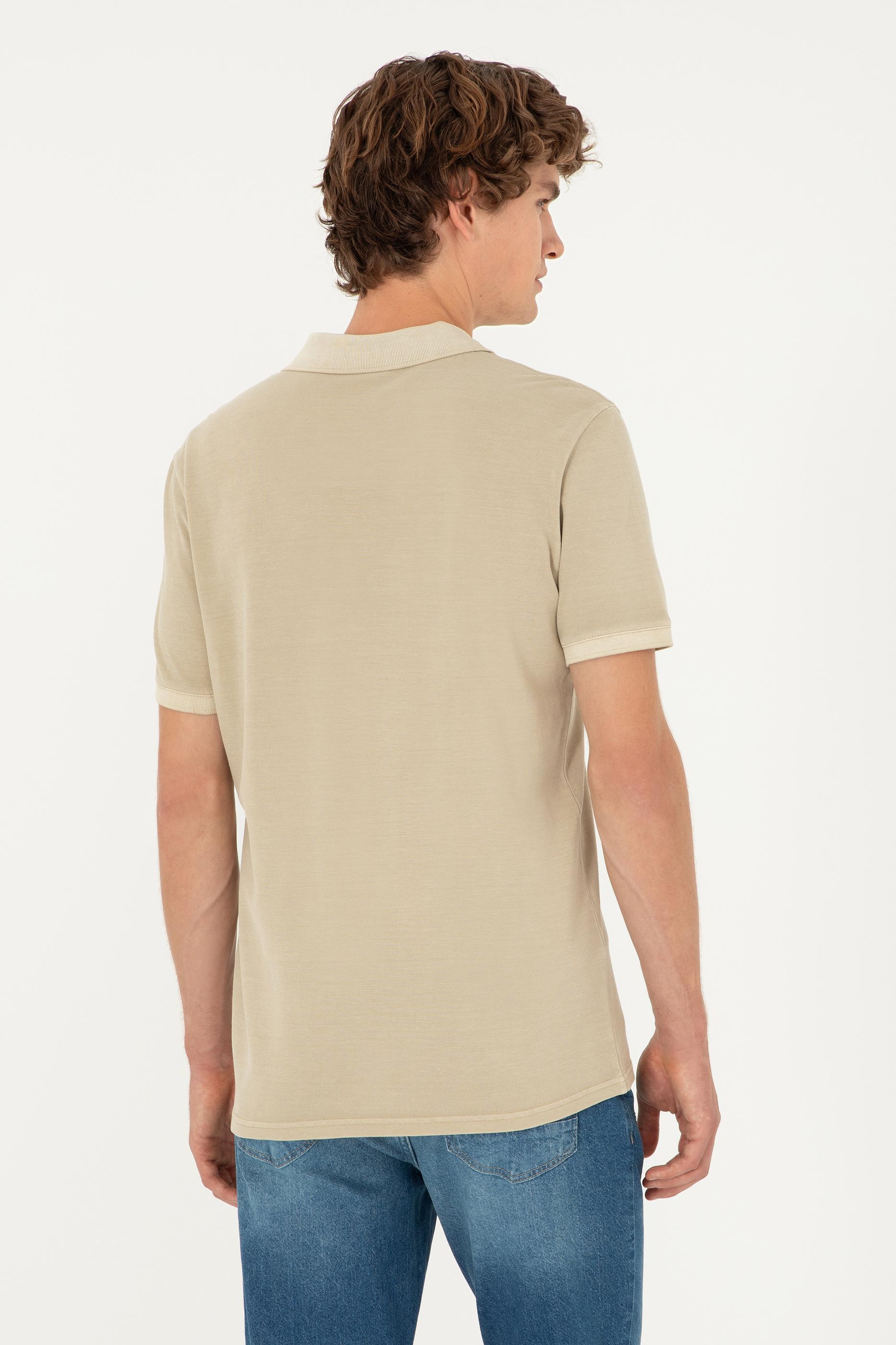 Erkek Slim Fit Polo Yaka Açık Haki Basic Tişört