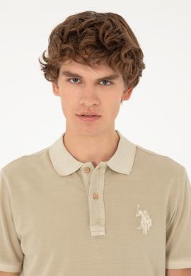 Erkek Slim Fit Polo Yaka Açık Haki Basic Tişört - 50294207067