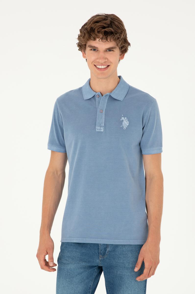 Erkek Slim Fit Polo Yaka İndigo Basic Tişört