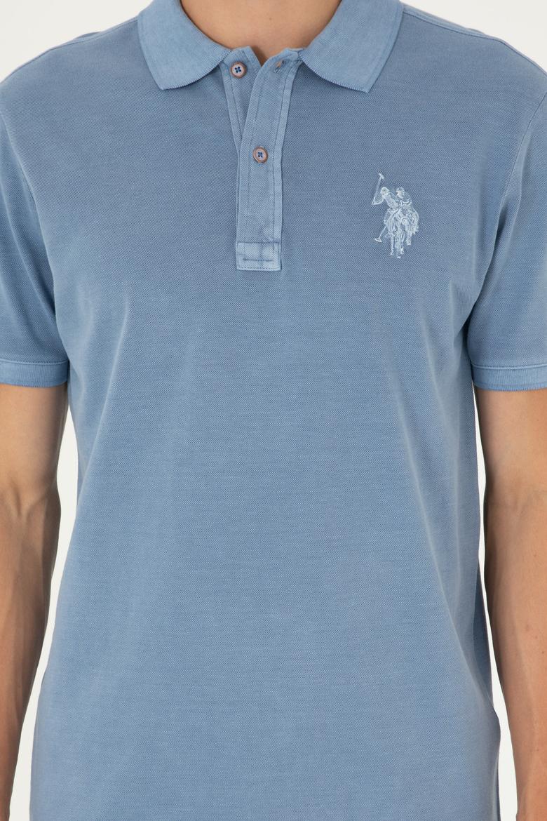 Erkek Slim Fit Polo Yaka İndigo Basic Tişört - 50294207016