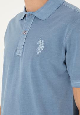 Erkek Slim Fit Polo Yaka İndigo Basic Tişört - 50294207016