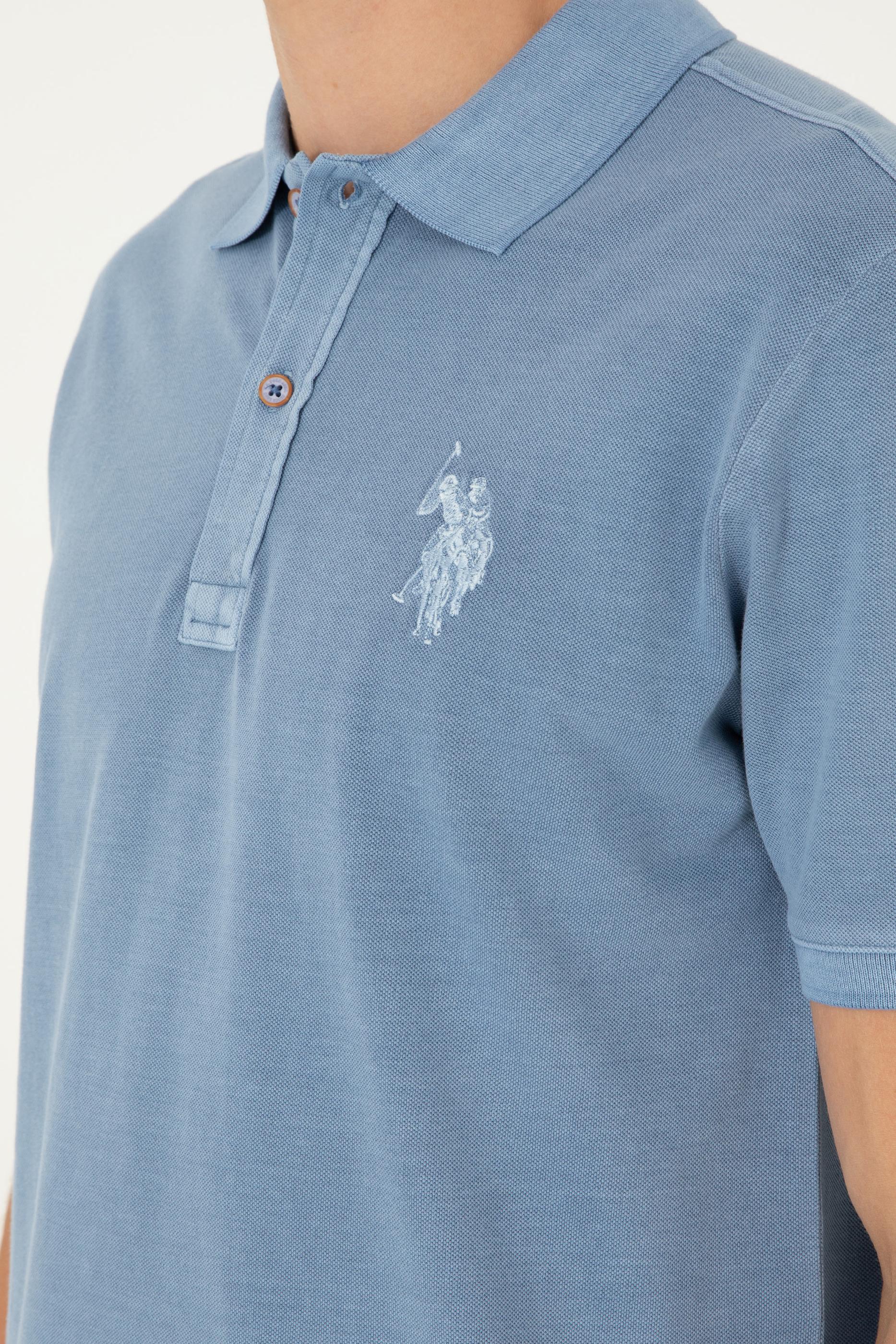 Erkek Slim Fit Polo Yaka İndigo Basic Tişört