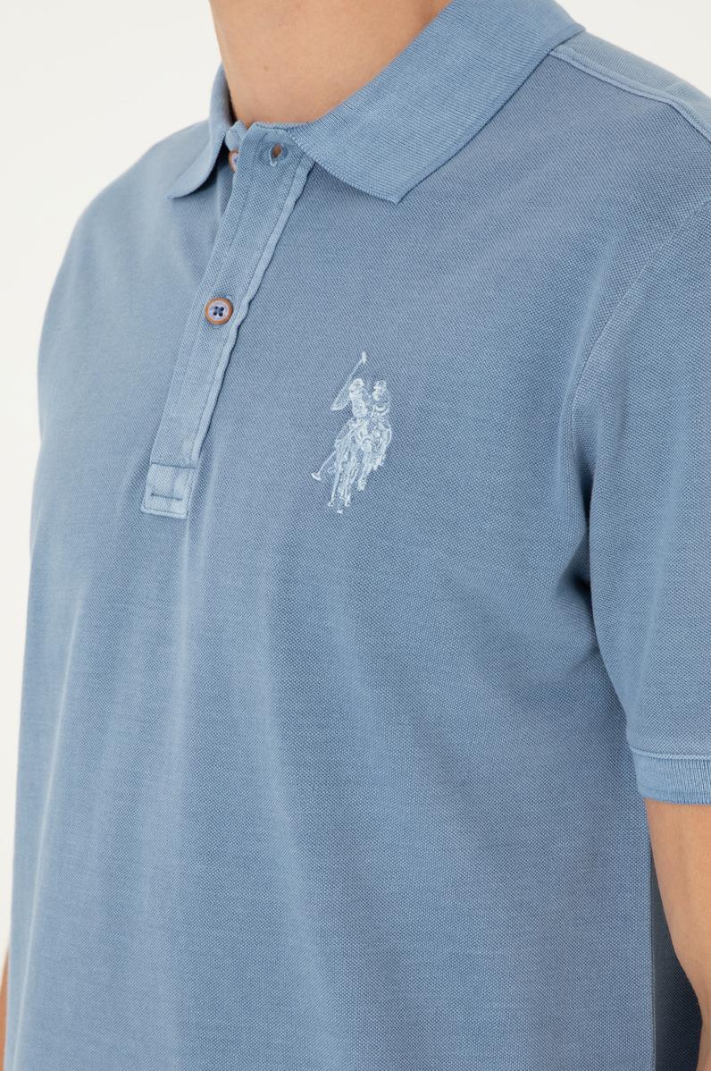 Erkek Slim Fit Polo Yaka İndigo Basic Tişört