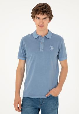 Erkek Slim Fit Polo Yaka İndigo Basic Tişört - 50294207016