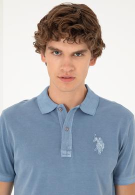 Erkek Slim Fit Polo Yaka İndigo Basic Tişört - 50294207016