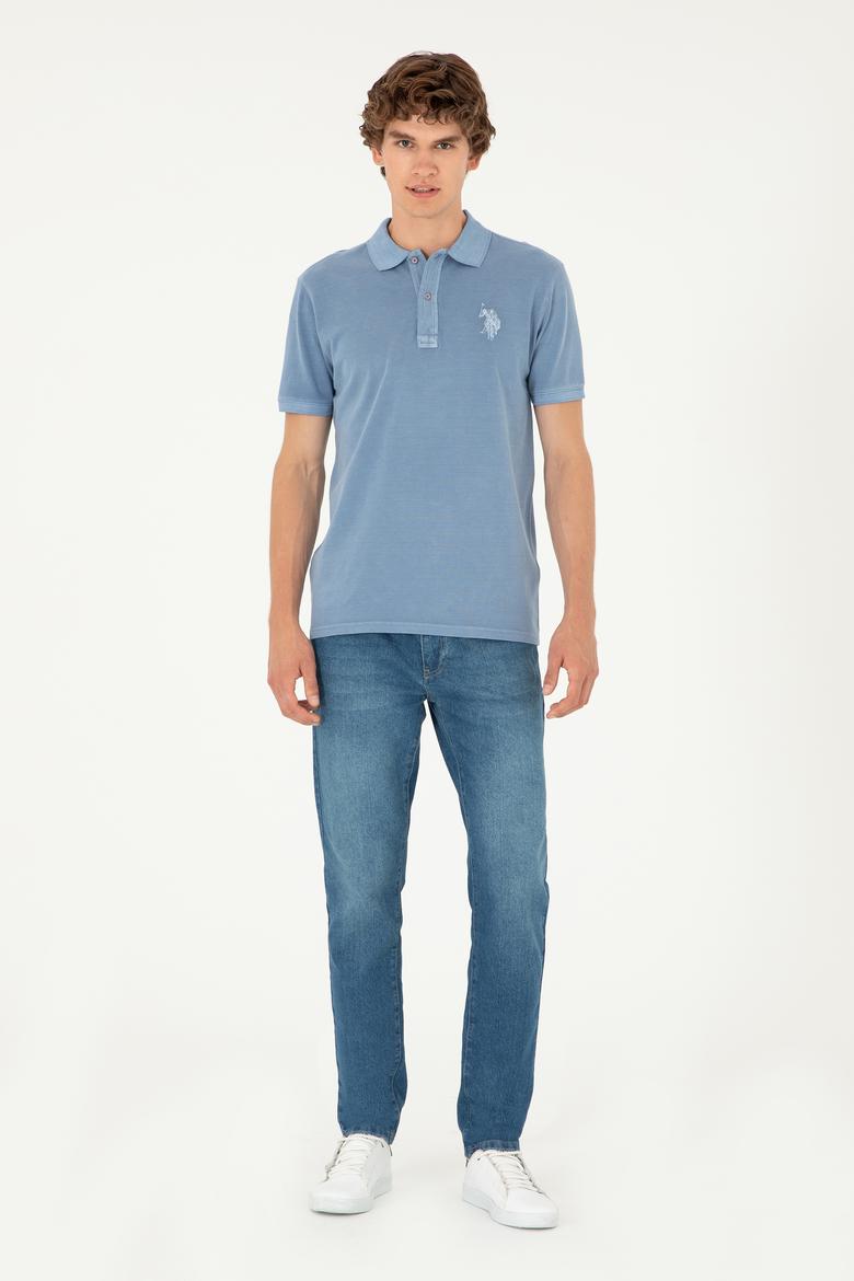 Erkek Slim Fit Polo Yaka İndigo Basic Tişört - 50294207016