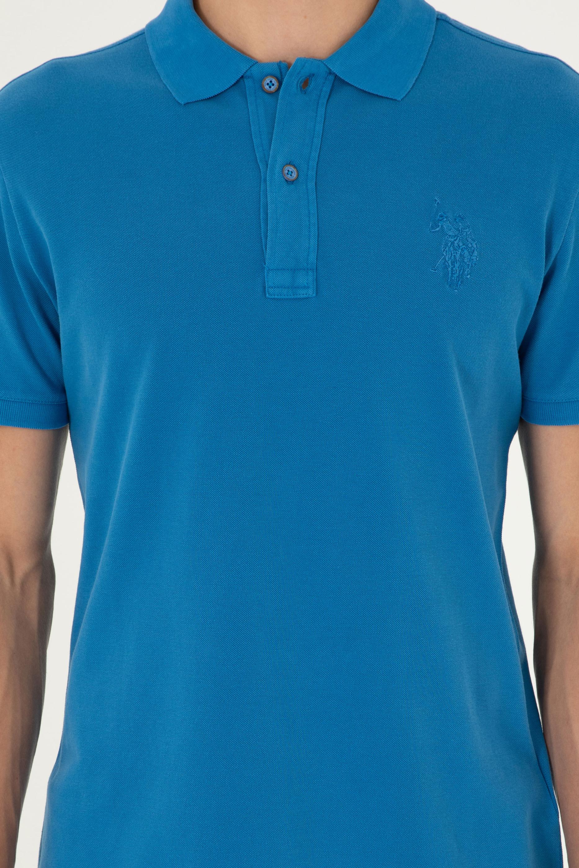 Erkek Slim Fit Polo Yaka Saks Basic Tişört