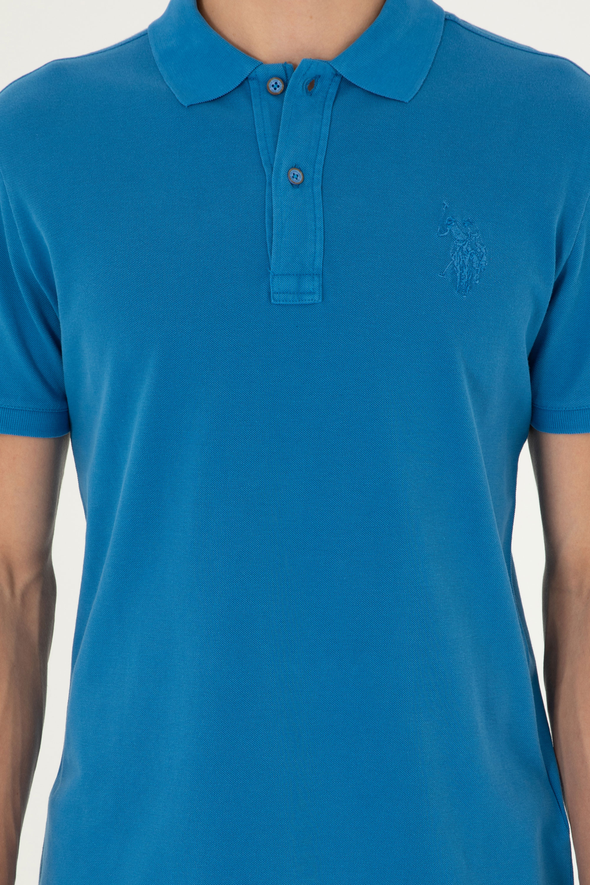 Erkek Slim Fit Polo Yaka Saks Basic Tişört - Image 6