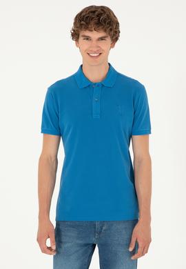 Erkek Slim Fit Polo Yaka Saks Basic Tişört - 50294207036