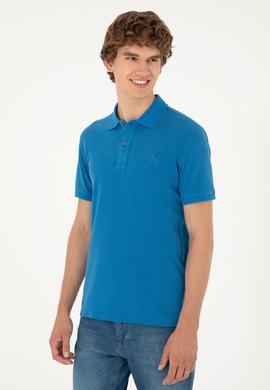 Erkek Slim Fit Polo Yaka Saks Basic Tişört - 50294207036