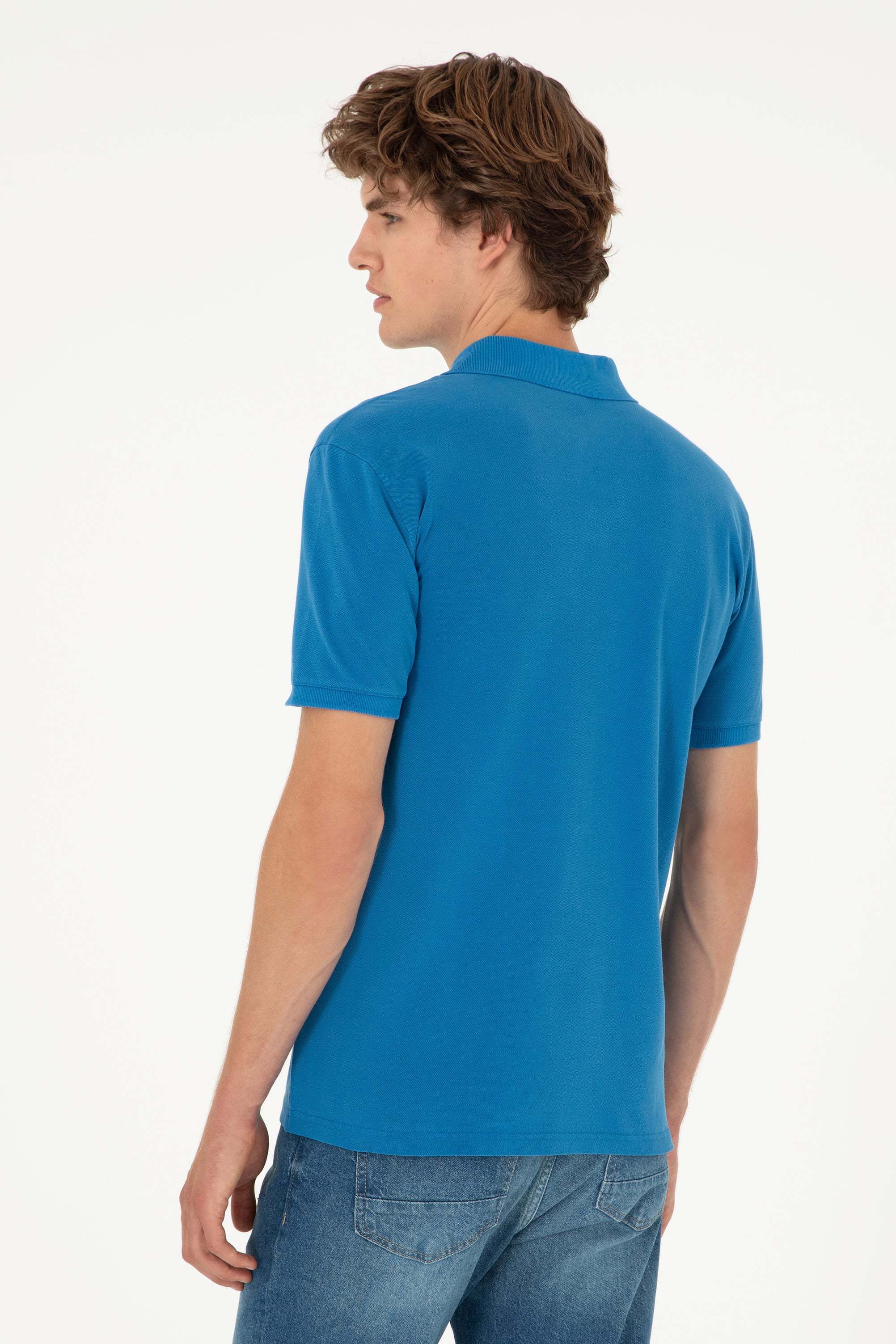 Erkek Slim Fit Polo Yaka Saks Basic Tişört - Image 5