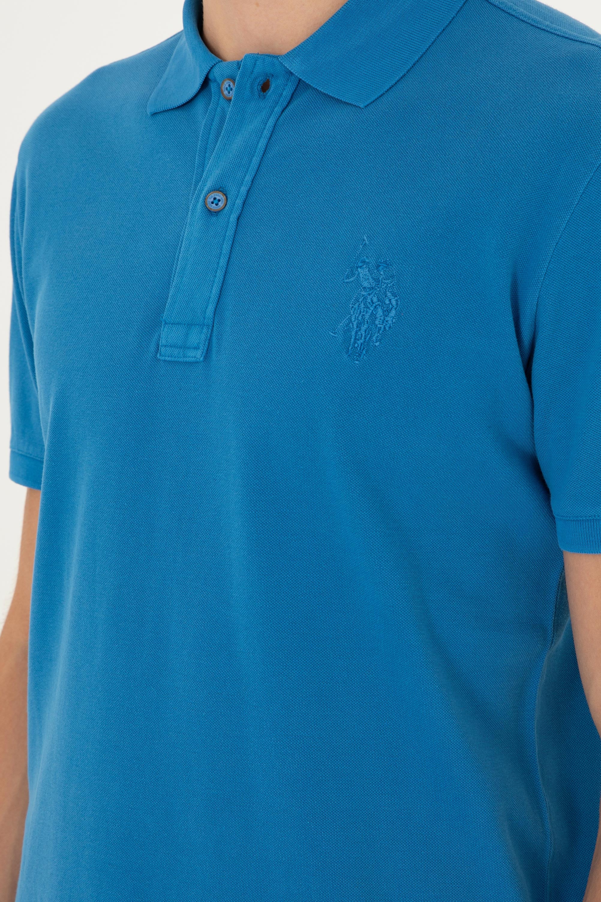 Erkek Slim Fit Polo Yaka Saks Basic Tişört - Image 7